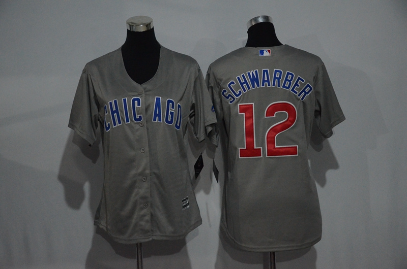 Womens 2017 MLB Chicago Cubs #12 Schwarber Grey Jerseys->women mlb jersey->Women Jersey